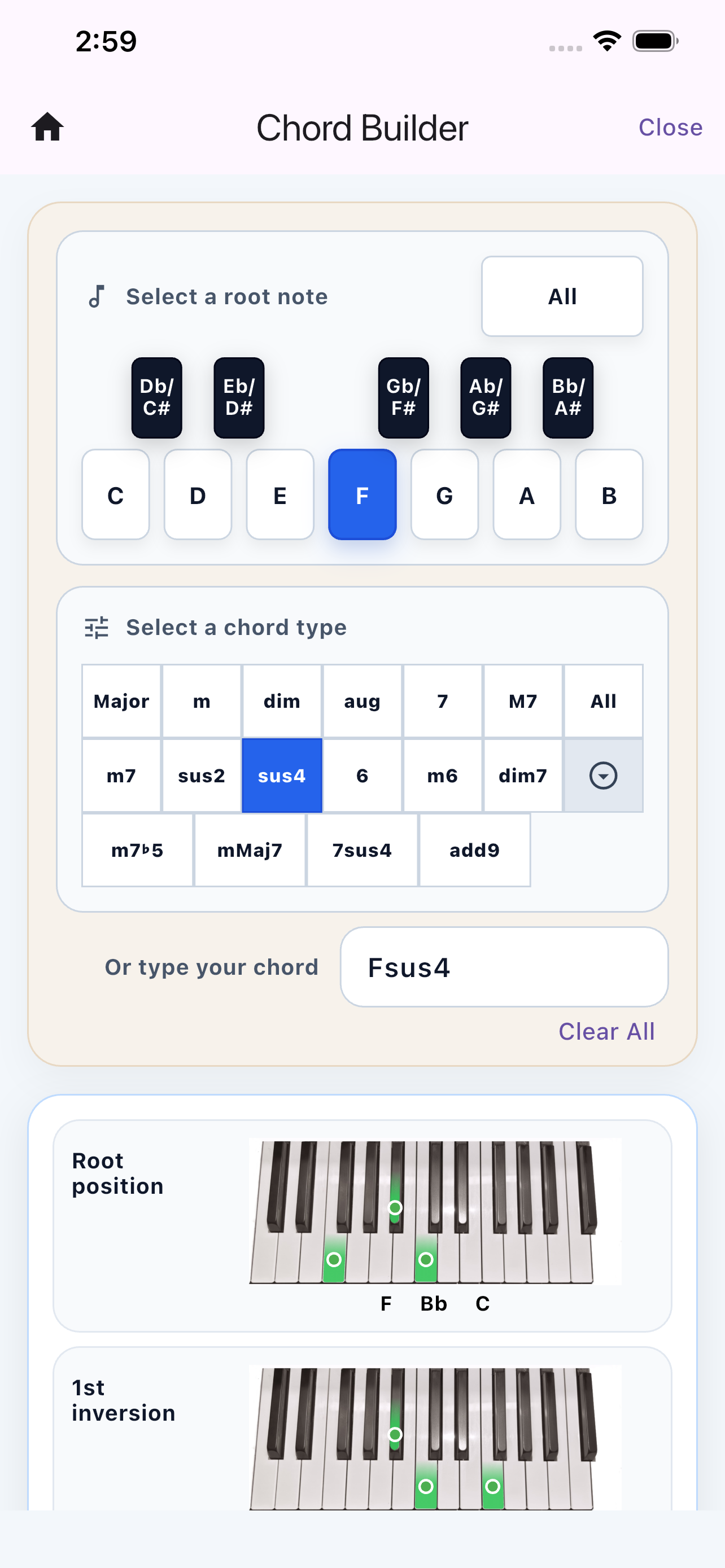 Chord Builder screen