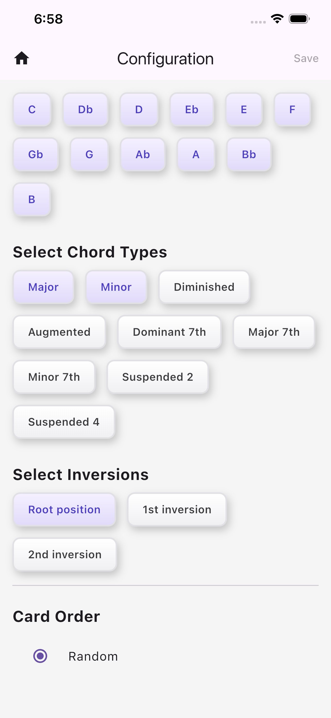 Configuration screen